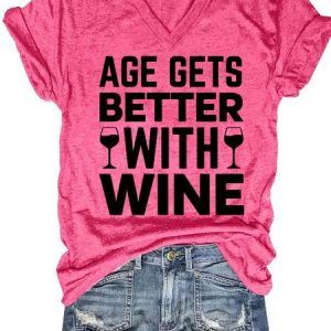 Womens Funny Alcohol Letters Casual V Neck T-Shirt, T-shirts, Lilicloth.com