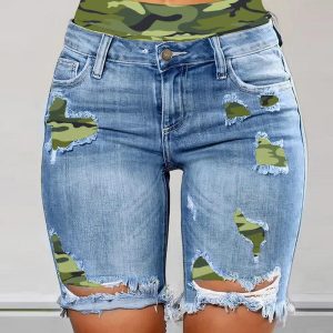 Camouflage Print Ripped 2-In-1 Denim Shorts, women Denim Shorts, ChicMe catalog