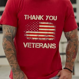 American Flag Thank you Veterans Proud Veteran Vintage Cotton Crew Neck Short Sleeve T-Shirt, T-shirts, Lilicloth.com