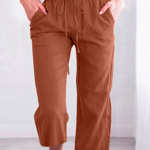 Women's Casual Summer Pants High Waisted Loose Yoga Sweatpants Crop Pants with Pockets, JustFashionNow Pants, color:Brown|size:3XL,
