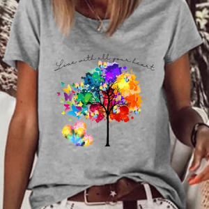 Vibrant Rainbow Tree Text Letters Casual T-Shirt, T-shirts, Lilicloth.com
