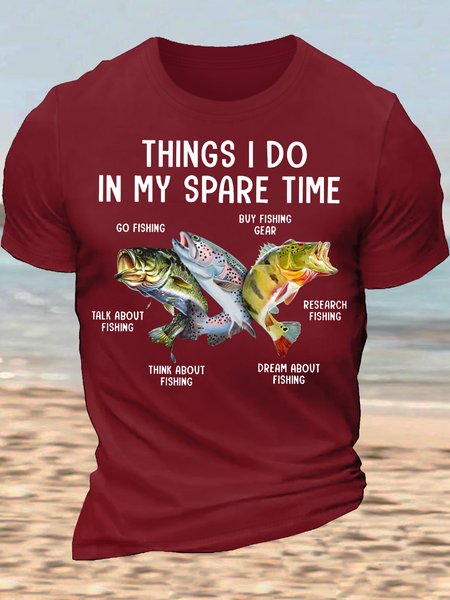 Men’s Cotton Funny Fishing Lover Fishing Things I Do In My Spare Time Casual T-Shirt, T-shirts, Lilicloth.com
