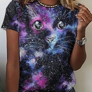 Women Funny Cat Simple Animal T-Shirt, T-shirts, Lilicloth.com