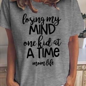 Mom Life Funny Letter Print T-shirt, T-shirts, Lilicloth.com