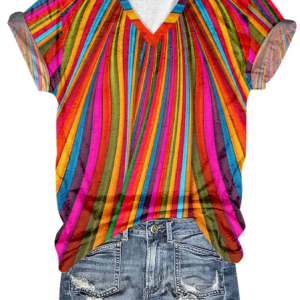 Loose Crew Neck Casual Abstract Stripes T-Shirt, T-shirts, Lilicloth.com