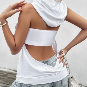 Stylish Pocket Open Back Drawstring Hooded Top, Blouses & Shirts, ChicMe catalog