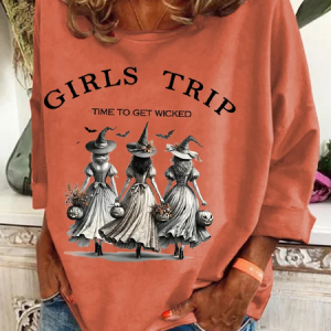 Women's Crew Neck Halloween (Halloween Hat) Casual Spring/Fall Cotton-Blend Long Sleeve Sweatshirt, JustFashionNow Sweatshirts & Hoodies, color:Orange|size:3XL,