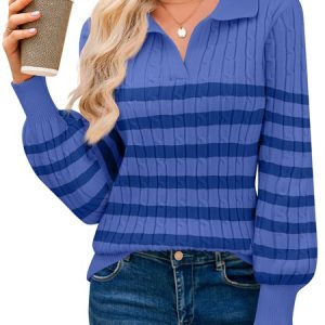 Plain Balloon Sleeve Casual Regular Fit Sweater, JustFashionNow Sweaters, color:Blue|size:XXL,