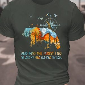 Into The Forest I Go bear Cotton T-shirt, T-shirts, Lilicloth.com