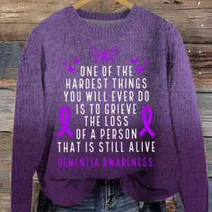Dementia Awareness Month Butterfly Warrior Alzheimers Casual Purple Floral Crew Neck Sweater, Sweaters, Lilicloth.com