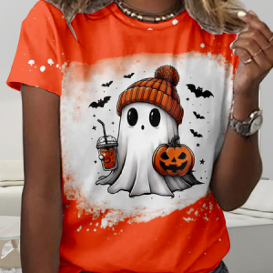 Cute Ghost Print Tie Dye Top Regular price, T-shirts, Lilicloth.com
