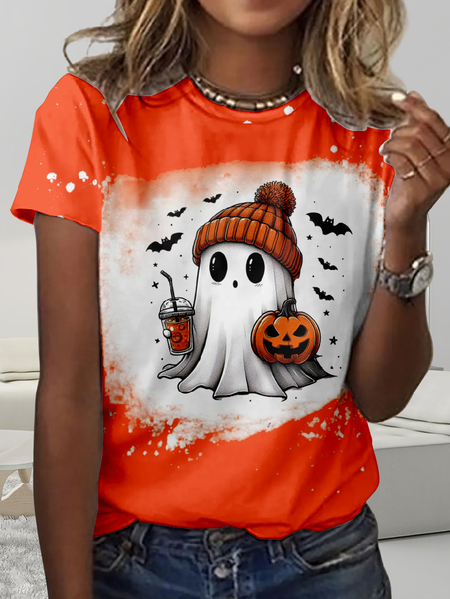 Cute Ghost Print Tie Dye Top Regular price, T-shirts, Lilicloth.com