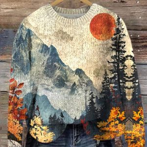 Landscape Painting Simple Knitted Sweater, Sweaters, Lilicloth.com