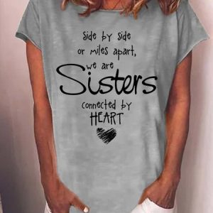 Women Friendship Sisters Side By Side Loose Crew Neck T-Shirt, T-shirts, Lilicloth.com