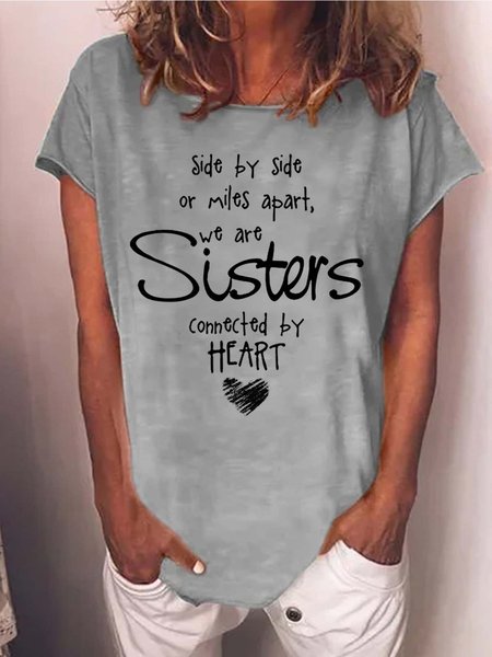 Women Friendship Sisters Side By Side Loose Crew Neck T-Shirt, T-shirts, Lilicloth.com