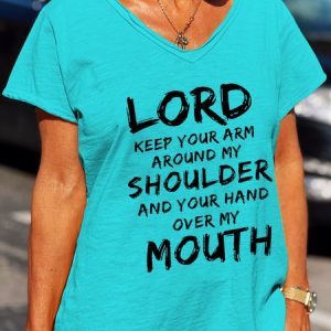 Lord Keep Your Arm Around My Shoulder V Neck Short Sleeve T-Shirt, T-shirts, Lilicloth.com