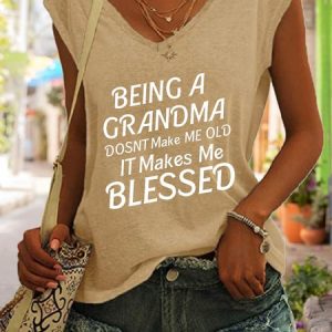 Blessed Grandma Funny Saying V-neck Tank Top, Tank Tops, Lilicloth.com