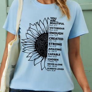 Sunflower Inspiration Christian Bible Verse Text Letters Simple T-Shirt, T-shirts, Lilicloth.com