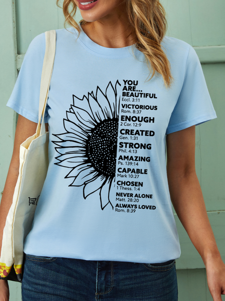 Sunflower Inspiration Christian Bible Verse Text Letters Simple T-Shirt, T-shirts, Lilicloth.com
