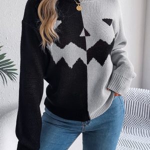 Women's Spring/Fall Halloween Casual Long Sleeve Crew Neck Wool/Knitting Sweater, JustFashionNow Sweaters, color:Gray|size:XL,