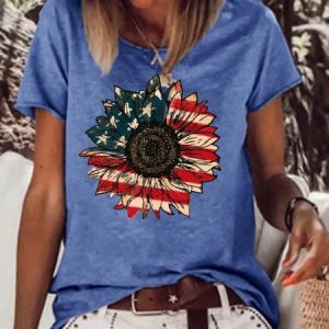 America Sunflower Letter Short sleeve tops, T-shirts, Lilicloth.com