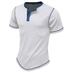 Henley Collar Short Sleeve T-Shirt, T-shirts, Lilicloth.com