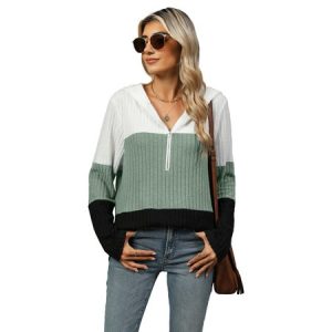 Women's Contrast Stitching Spring/Fall Zipper Long Sleeve Casual Daily Hoodie, JustFashionNow Sweatshirts & Hoodies, color:Green|size:XXL,
