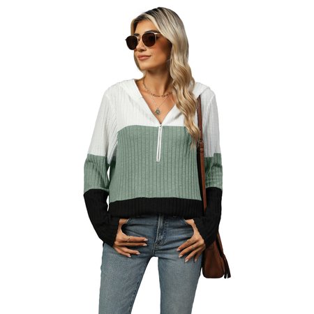 Women's Contrast Stitching Spring/Fall Zipper Long Sleeve Casual Daily Hoodie, JustFashionNow Sweatshirts & Hoodies, color:Green|size:XXL,