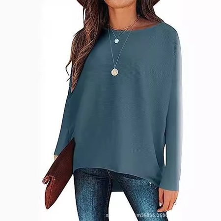 Women's Long Sleeve Blouse Spring/Fall Plain Crew Neck Daily Going Out Casual Top, JustFashionNow Shirts & Blouses, color:Blue|size:XXL,