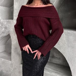 Women Wool/Knitting Plain Long Sleeve Comfy Casual Sweater, Sweaters, color:Wine Red|size:XL, catalog Noracora shop