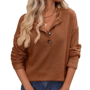 Women's Long Sleeve Blouse Spring/Fall Plain Crew Neck Daily Going Out Casual Top, JustFashionNow Shirts & Blouses, color:Caramel|size:XXL,
