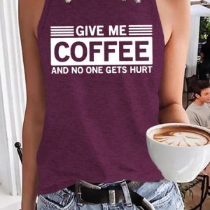 Funny 'Give Me Coffee and No One Gets Hurt' Letter Print Casual, Tank Tops, Lilicloth.com