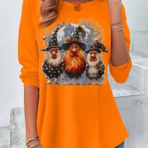 Fun Turkey Design Round Neck Long Sleeve T-Shirt, Long sleeves, Lilicloth.com