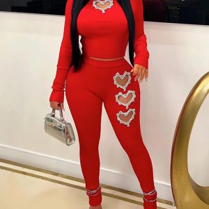 Hollow Heart Rhinestone Top & Pants Set, Two-piece Sets, ChicMe catalog