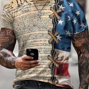 American Flag Crew Neck Street Short Sleeve T-Shirt, T-shirts, Lilicloth.com