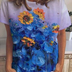 Sunflower Oil Painting  Abstract Print Short Sleeve T-Shirt, T-shirts, Lilicloth.com