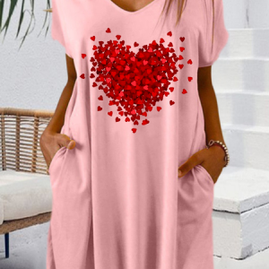 Women’s Heart Casual V Neck Dress, Dresses, Lilicloth.com