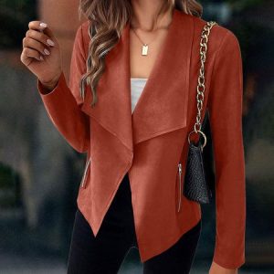 Women's Plain Thicken Loose Jacket, Outerwear, color:Brick Red|size:M, catalog Noracora shop