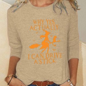 Women's Long Sleeve Tee T-shirt Spring/Fall Halloween Cotton Crew Neck Daily Going Out Casual Top, JustFashionNow T-Shirts, color:Apricot|size:XXL,