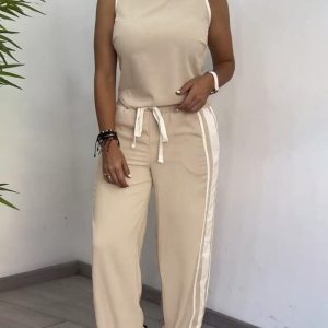 Contrast Binding Tank Top & Striped Drawstring Pants Set, Two-piece Sets, ChicMe catalog