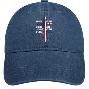 I Kneel At The Cross And Stand At The Flag Denim Hat, Men's Hats, Lilicloth.com