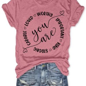 Womens Inspired Positive letter Print Casual Cotton T-Shirt, T-shirts, Lilicloth.com