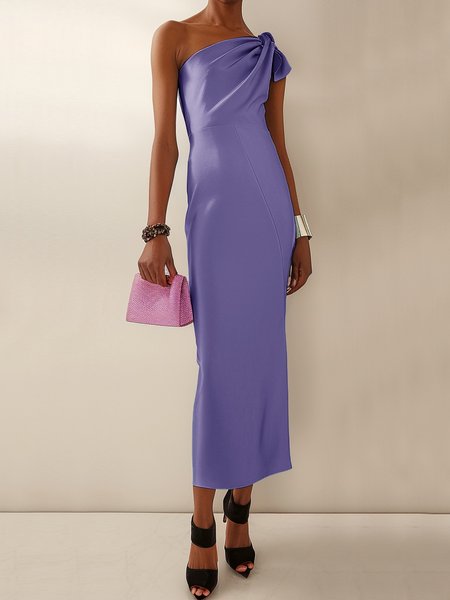 Women's Sleeveless Summer Plain Knot Front Dress One Shoulder Date Going Out Urban Maxi H-Line Blue, JustFashionNow Dresses, color:lavender|size:3XL,