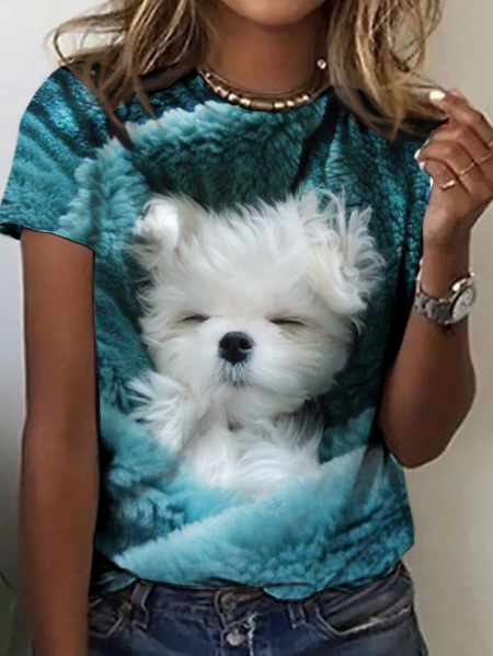 WomenвЂs Funny Dog Loose Simple T-Shirt, T-shirts, Lilicloth.com