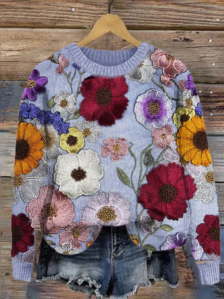 Simple Knitted Crew Neck 3D Printing Sweater, Sweaters, Lilicloth.com