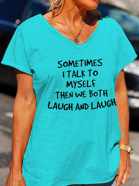 Sometimes I Talk to Myself Letter Cotton Blends Loosen Short Sleeve T-Shirt, T-shirts, Lilicloth.com