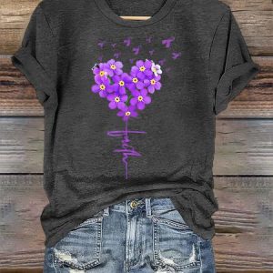 Alzheimer's Awareness faith Casual Crew Neck T-Shirt, T-shirts, Lilicloth.com