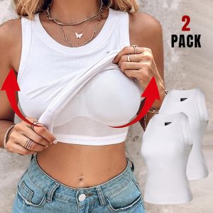 2-Pack Round Neck Ribbed Tank Top With Bra Pads, Tanks & Crop Tops, ChicMe catalog