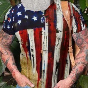 Vintage American Flag Casual Short Sleeve T-Shirt, T-shirts, Lilicloth.com