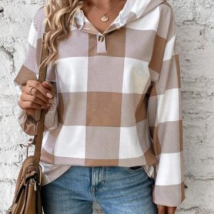Women's Geometric Spring/Fall Long Sleeve Casual Daily Hoodie, JustFashionNow Sweatshirts & Hoodies, color:Brown|size:XXL,